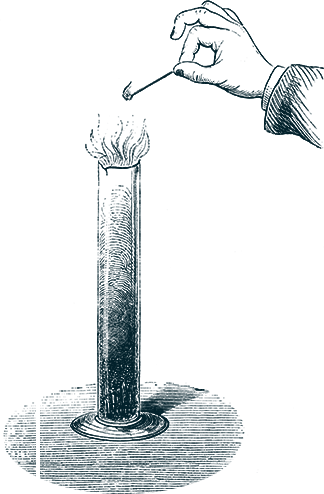 Drawing of an experiment with a match